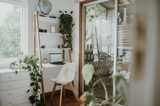 cozy home office with plants