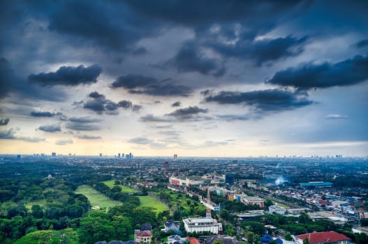 urban skyline with green roofs