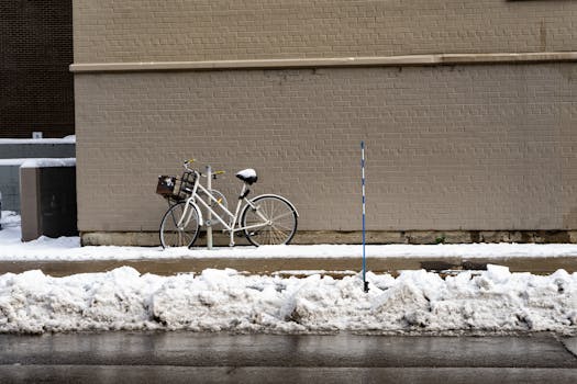 bike parked in front of a city building