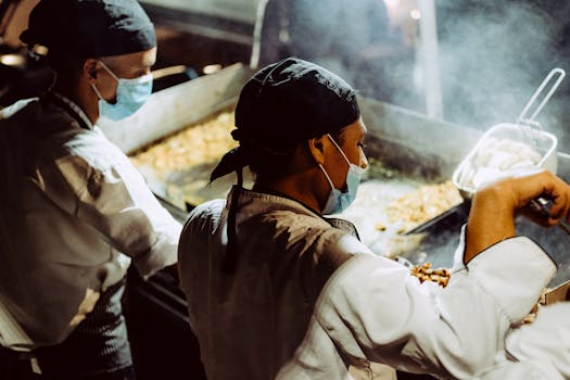 A busy urban kitchen with fresh ingredients