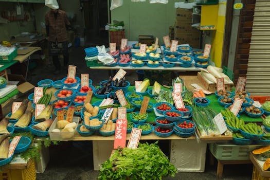 colorful farmers market with fresh produce