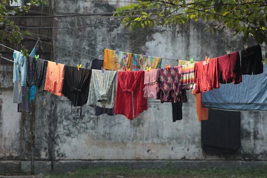 green fabrics on a clothesline