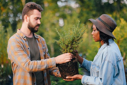 community members planting in a garden