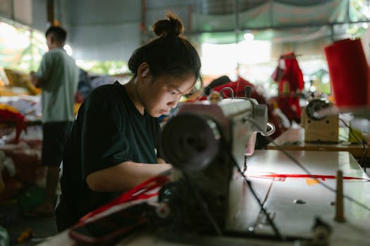 workers in a fast fashion factory