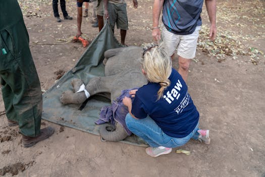 a group of enthusiastic volunteers working in a wildlife sanctuary